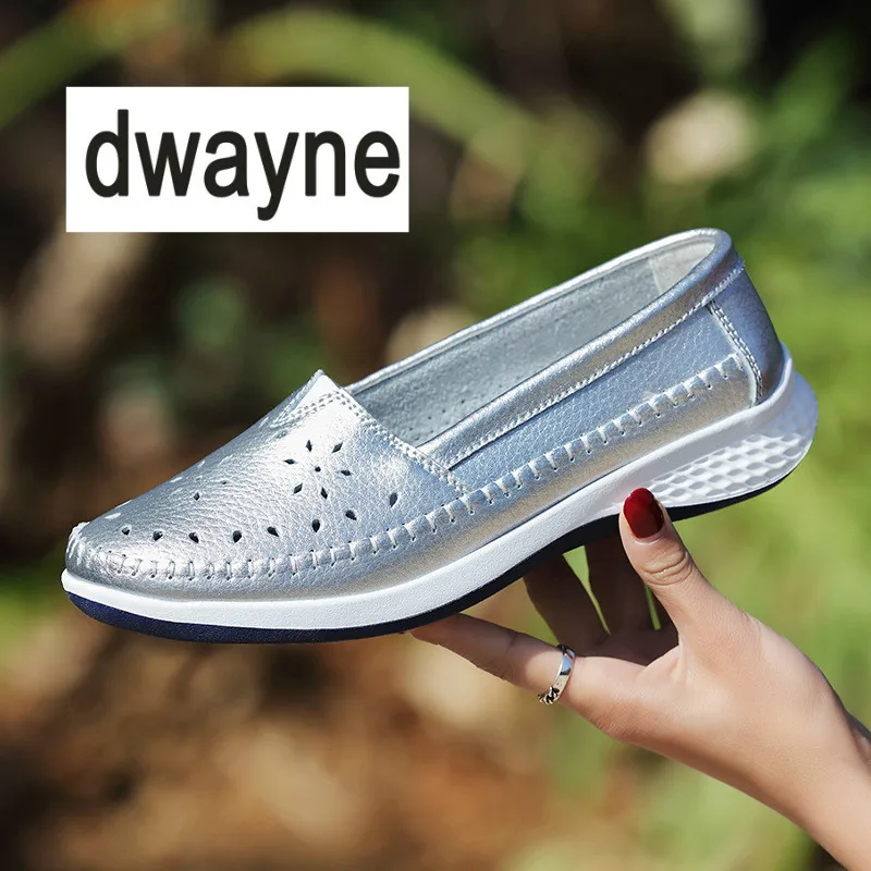 blanc Slip argent Mocassin Chaussures Casual Cuir Plat Appartements bleu Mocassins Trou Femme 2018 Main Dames Sur D'été Noir Femmes En WPzxAH8U