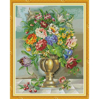 

NKF Oil Painting Flowers Cross Stitch Kit 11CT14CT Chinese Embroidery Needlework Set Cross Stitch Pattern for Home Decor