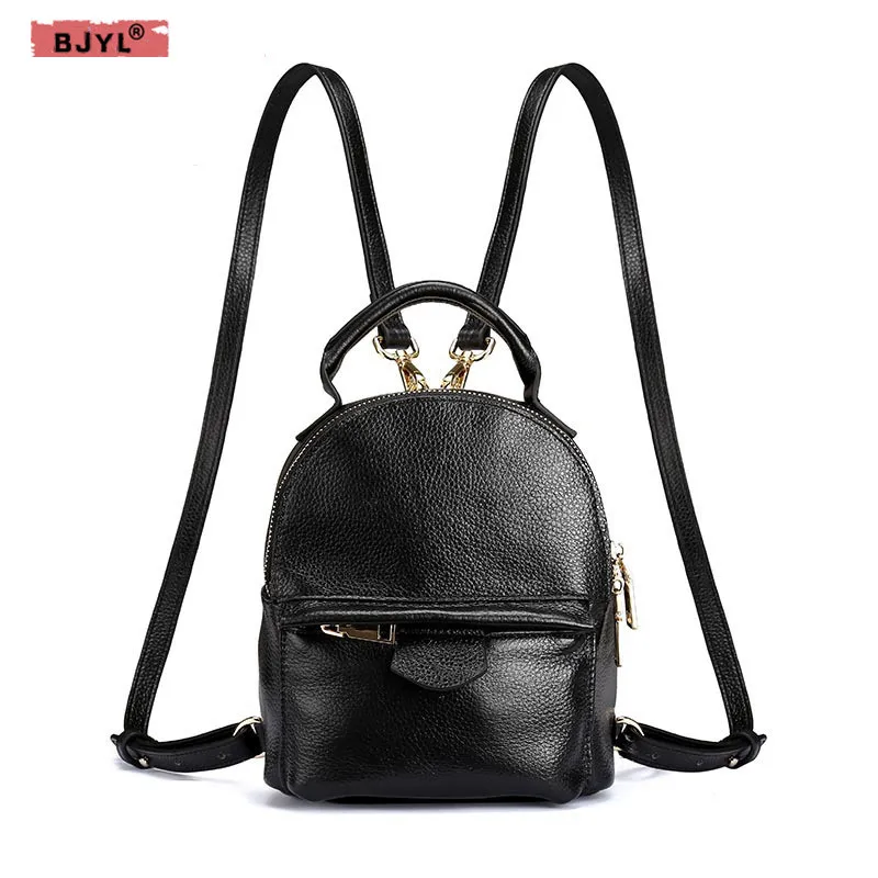 

BJYL Genuine Leather Women Backpacks Ladies fashion Korean version of the leather Female shoulder bag leisure solid color bags
