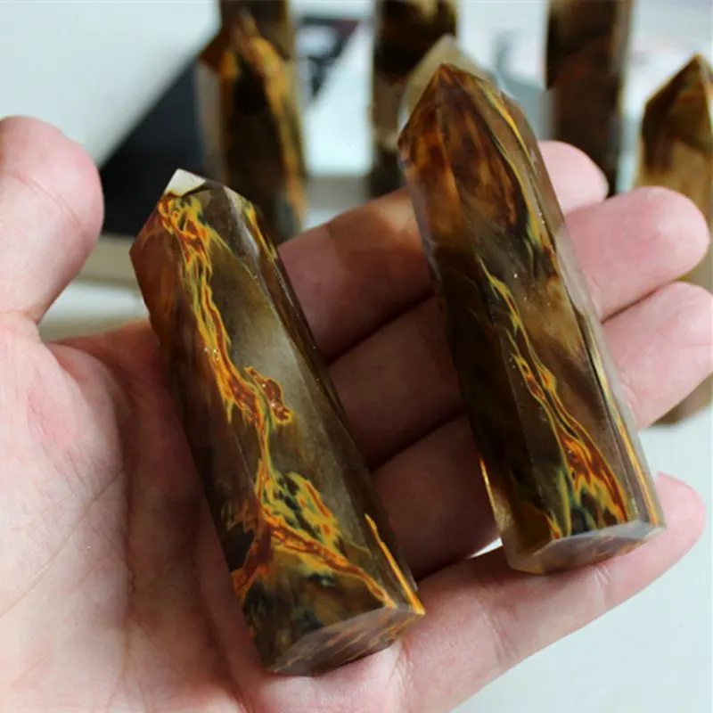 Natural Crystal Striped Tiger Skin Hexagonal Prism 6-9CM Crystal Stone And Minerals FishTank Stone Healing Hexagonal Gemstone