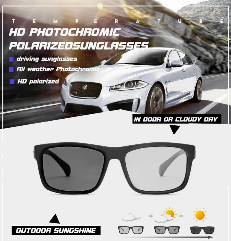 Квадратные поляризованные фотохромные солнцезащитные очки для мужчин и женщин для вождения Хамелеон очки мужские День Ночь водительские очки с держателем линз Sol Hombre