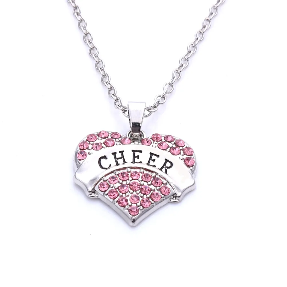 Clear Crystal Heart Shaped "CHEER" Cheerleader Necklace for Girls