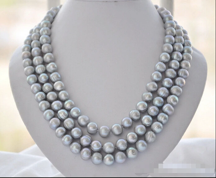 

Free shipping@@@@@ Z5959 3strands 12mm gray round freshwater pearl necklace 21inch