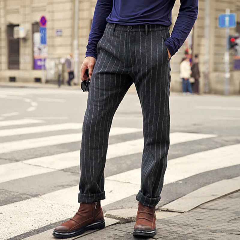 2017 Men new trousers England style vertical striped slim