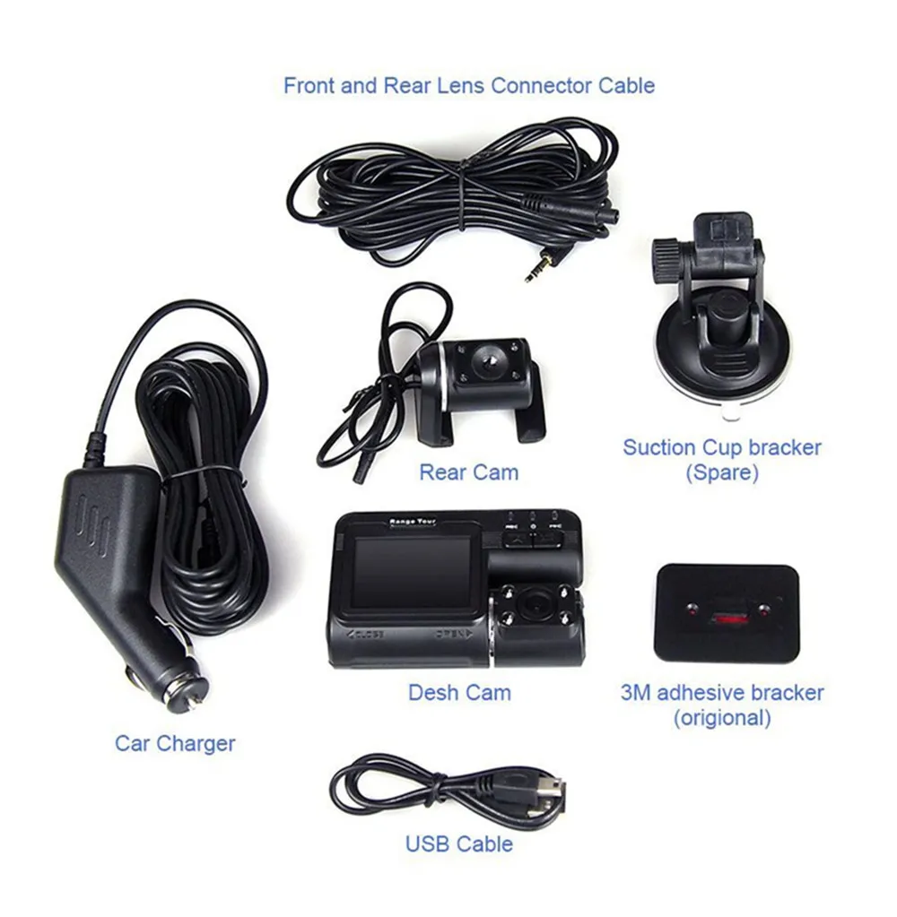 Автомобильный видеорегистратор с двумя объективами I1000S Full HD 1080P 2," lcd Dash Cam+ камера заднего вида+ 8 ИК светодиодный светильник ночного видения H.264