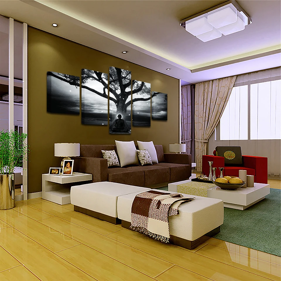 5 шт. настенные картины с изображением Будды и дерева|living room decoration|prints paintinghd prints |