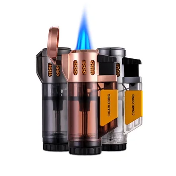 

free ship Men Transparent Butane Gas Lighter Winproof 3 Jet Flame Torch Lighter Cigarette Smoking Lighters For Cigar CB-0123