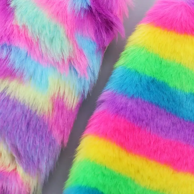 2019 для женщин обувь для девочек милые Разноцветные Радуга Пенал школьный поставки искусственный мех кролика мяч макияж хранения помпоном