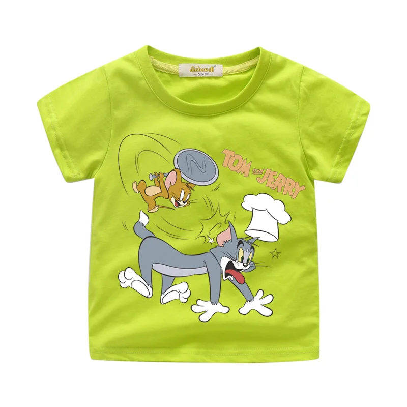 Детские летние футболки с героями мультфильмов Том и Джерри, топы, костюм для детей, футболки с короткими рукавами, одежда футболка для мальчиков футболки для девочек, WJ061 - Цвет: Ligth Green Tshirt