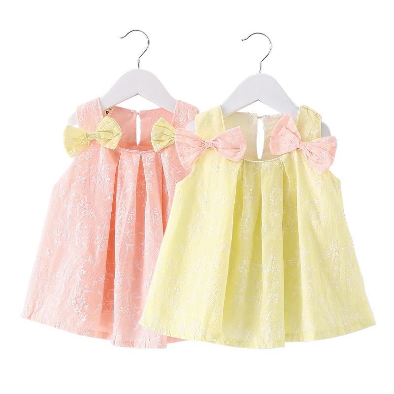 

sleeveless chiffon yellow dress age for 9 month - 3 yrs little girls beach frocks baby girls cute bow dress kids summer clothes