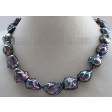 

17.5" Genuine Natural 23mm Black Reborn Keshi Pearl Necklace 14k #f2392!^^^@^Noble style Natural Fine jewe FREE SHIPPING