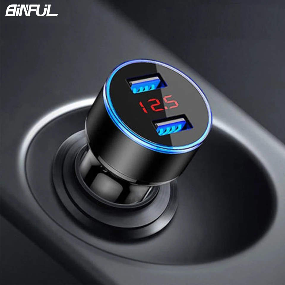 

LED Display Dual USB Car Charger Output 3.1A Fast Charging Mobile Phone Travel Adapter Cigar Lighter DC 12-24V Car Phone Charger