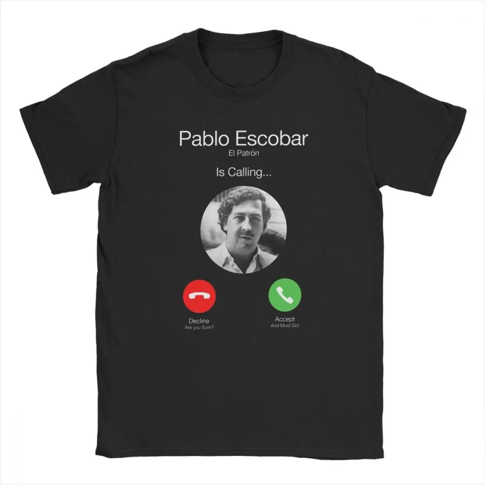 Vintage Pablo Escobar Calling Men's T Shirts El Patron Funny Telephone Tee Male Casual Top Design For Man Round Collar | Мужская