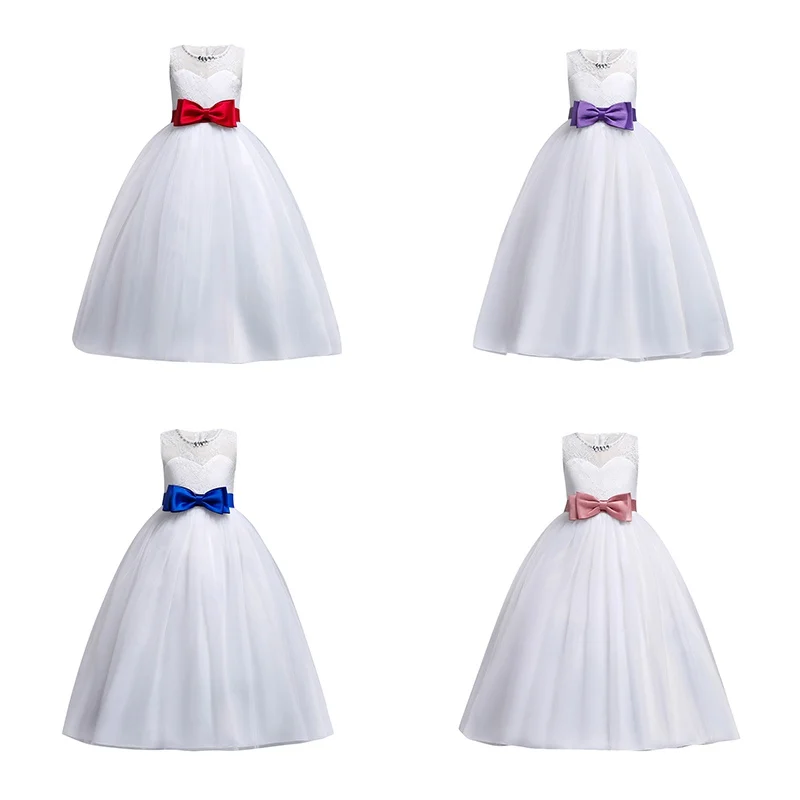 

4-14Y New Fashion Summer Lace Kids Girls Wedding Long Dress Children Elegant Princess Party Pageant Formal Dress Sleeveleless