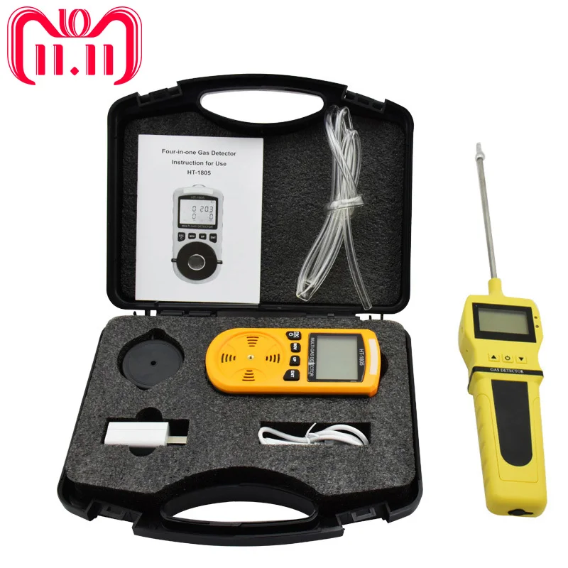 

4 in 1 Multi Gas Detector O2 H2S CO Combustible With Gas Sampler Pump Oxygen Hydrogen Sulfide Carbon Monoxide Gas Analyzer