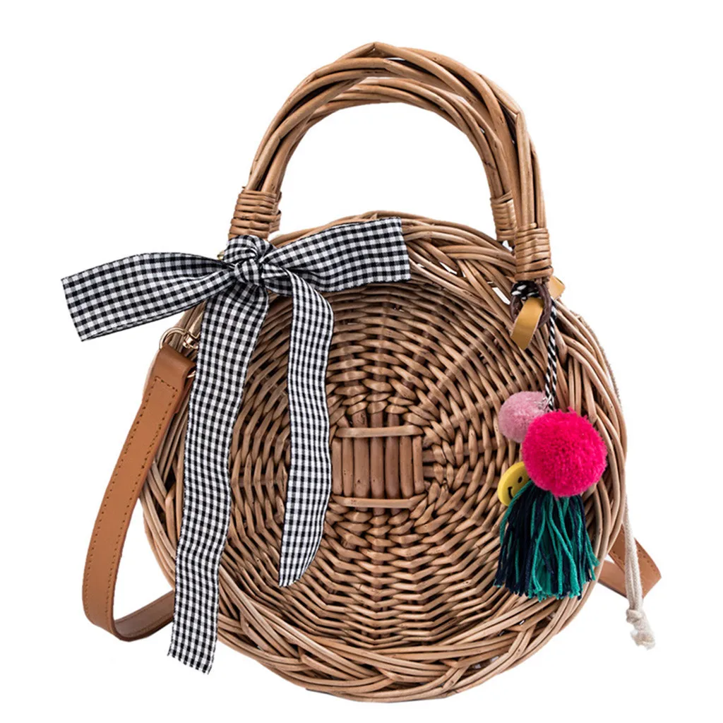 Пляжная сумка для телефона с замком через плечо женская пляжная сумка с кисточками улыбка бамбуковая корзина сумка-мешок квадратная сумка-мессенджер сумка 513 - Цвет: Brown