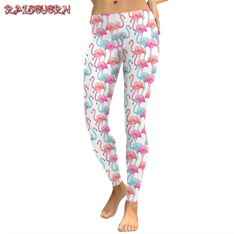 RAISEVERN New 2018 Women Leggings Flamingo Dots Color 3D Print Leggins Fitness Legging Sexy Slim Fitness Waist Women Pants