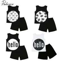 Коллекция года, летняя одежда для малышей комплекты одежды для маленьких мальчиков и девочек топы жилет без рукавов с буквенным принтом короткие штаны