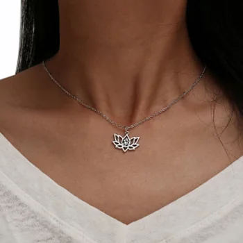 

Fashion Jewelry Alloy Chain Lotus Hollow Charm Women Choker Jewelry Plated Flower Pendant Necklace Openwork Pendant Chain