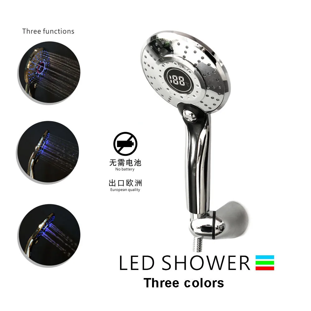 

LED 3 Colors Water Powered Led Temperature Shower Head Digital Display Handheld Bathroom Shower Head Showerhead Water Sprayer