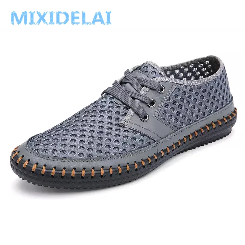 Summer Breathable Mesh Men Casual Shoes Comfortable Handmade Men Lace-Up Loafers 38-48 casual shoes casual loafers