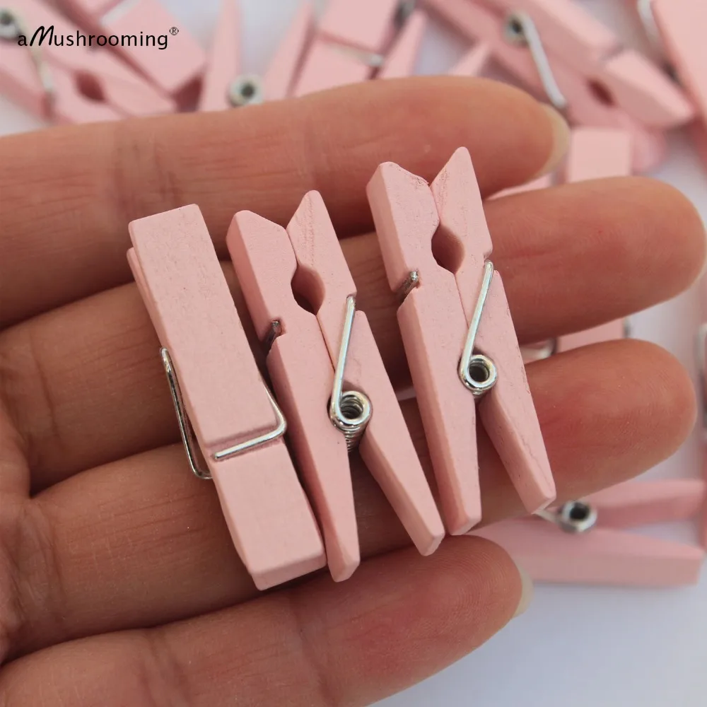 Craft 35mm rose en bois mini pinces pack de 50 shabby chic en bois