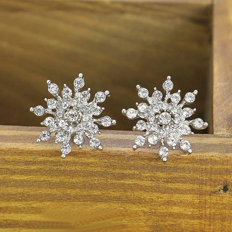 Ювелирные изделия серебряные серьги-гвоздики снежинки Модные женские Золотые кристаллы