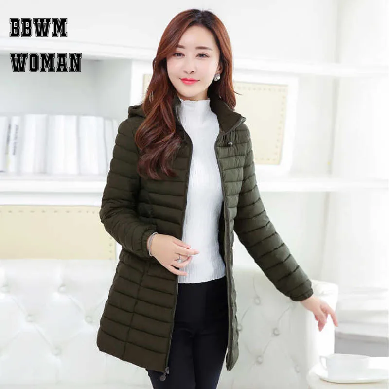 Kopen Lichtgewicht Katoen Lange Parka Effen Kleur Lange Mouw Winter Warm Elegant Plus Size Vrouwelijke Gewatteerde Jas ZO1777