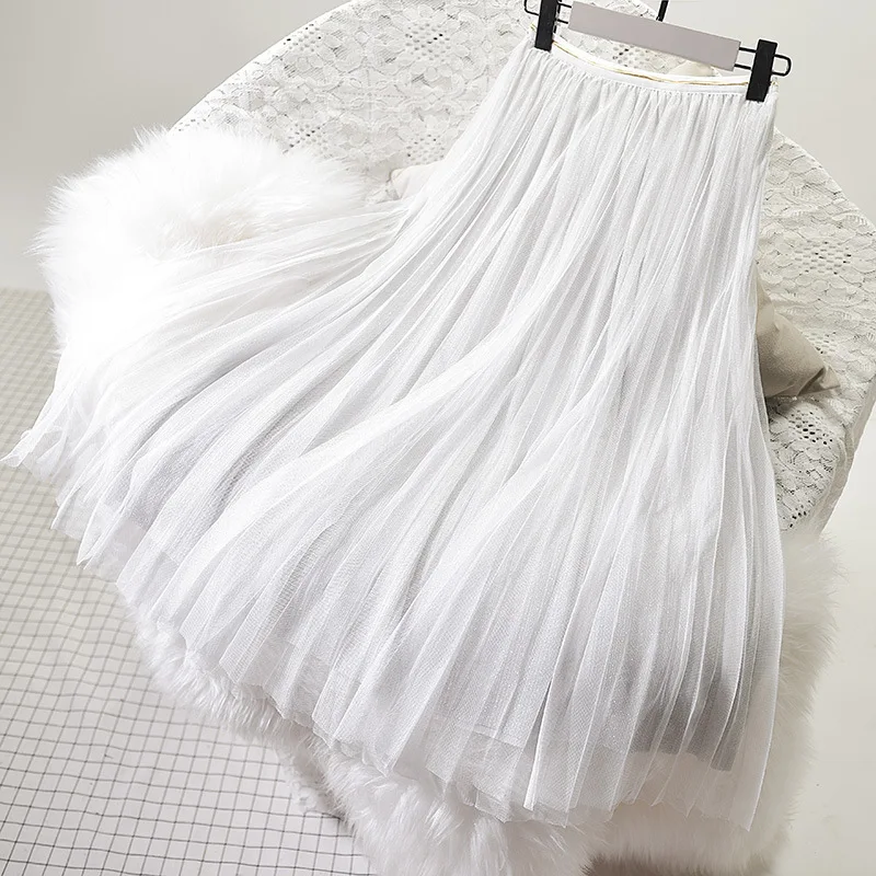 Sherhure Осенняя Женская юбка Harajuku сетчатая юбка высокая Талия Женская длинная юбка Jupe Femme Faldas Корейская Saia Женская юбка - Цвет: Белый