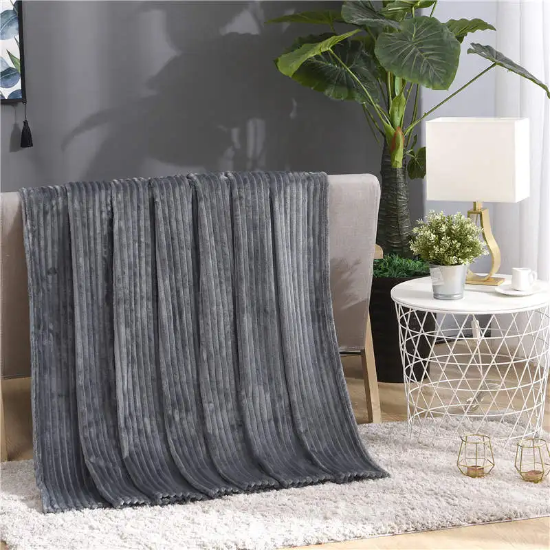 Beddowell Soft Fluffy Striped Flannel Blankets For Beds Solid Coral Fleece Throw Winter Bed Linen Sofa Cover Bedspread Blankets - Цвет: Light Grey