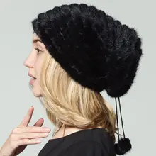 

Real Natural Mink Fur Knitted hats Fashion Russian Winter Women Warm Baotou Hat Womens Beanies caps women's Female Cap