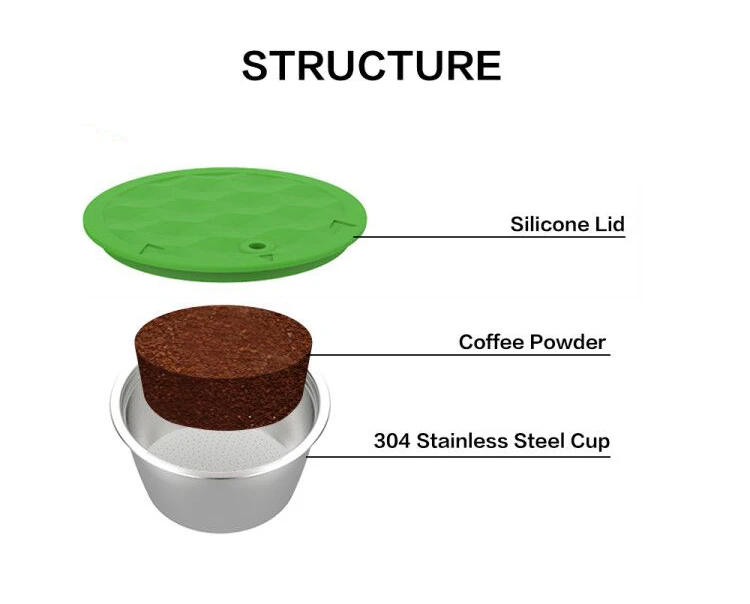 Многоразовая металлическая многоразовая капсула из нержавеющей стали, силиконовая крышка, кофейная машина Dolci Gusto, кофейная ложка с зажимом