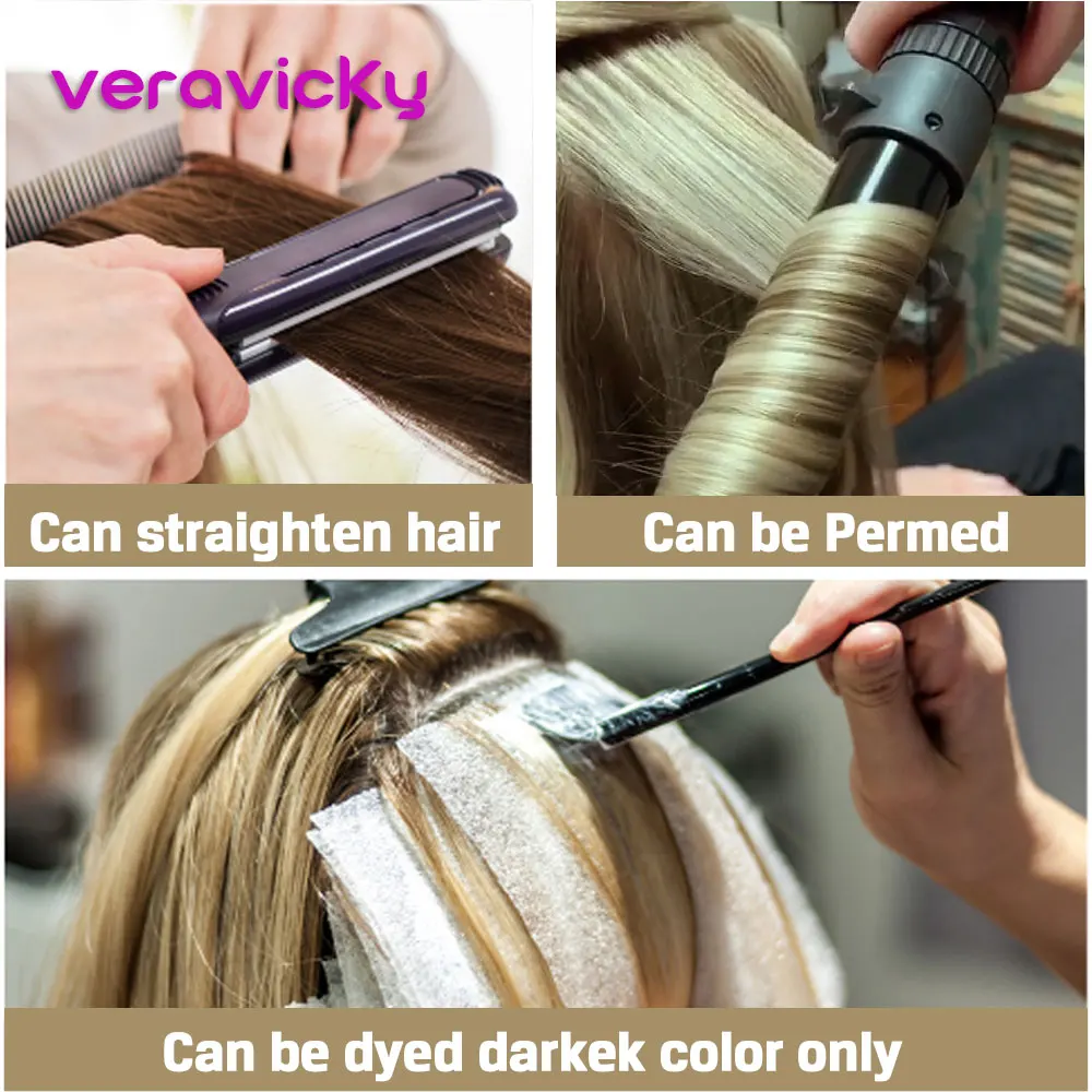 Veravicky cinta en extensiones de cabello humano Remy europeo extensiones de cabello humano recto # P8/613 Piano colores rubio de la piel trama