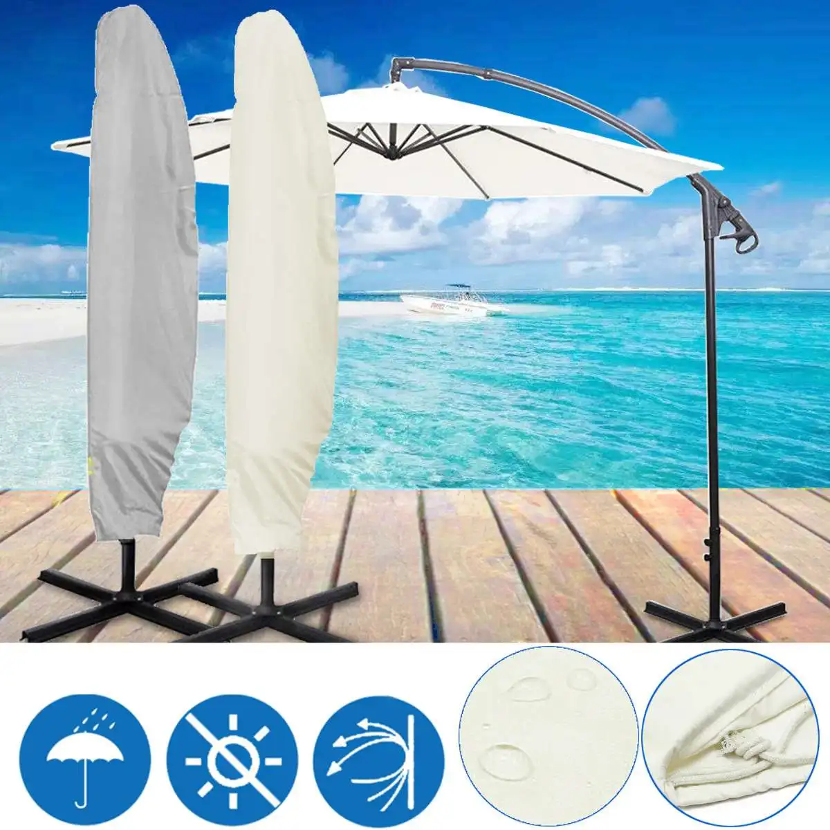 265cm 30X81X46cm Outdoor Banana Umbrella Cover Garden Patio Cantilever Parasol Protective Cover With Zipper Waterproof Dustproof