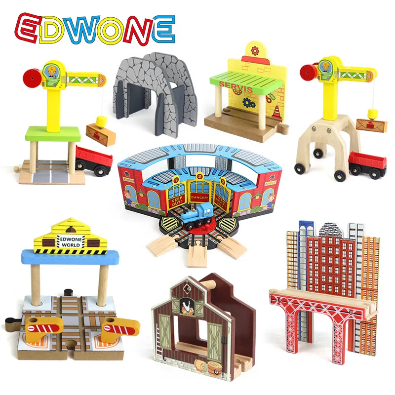 

EDWONE Wooden Railway Train Variety Track Railway Accessories Rail Station Crosse Component Educational Toy fit for Biro