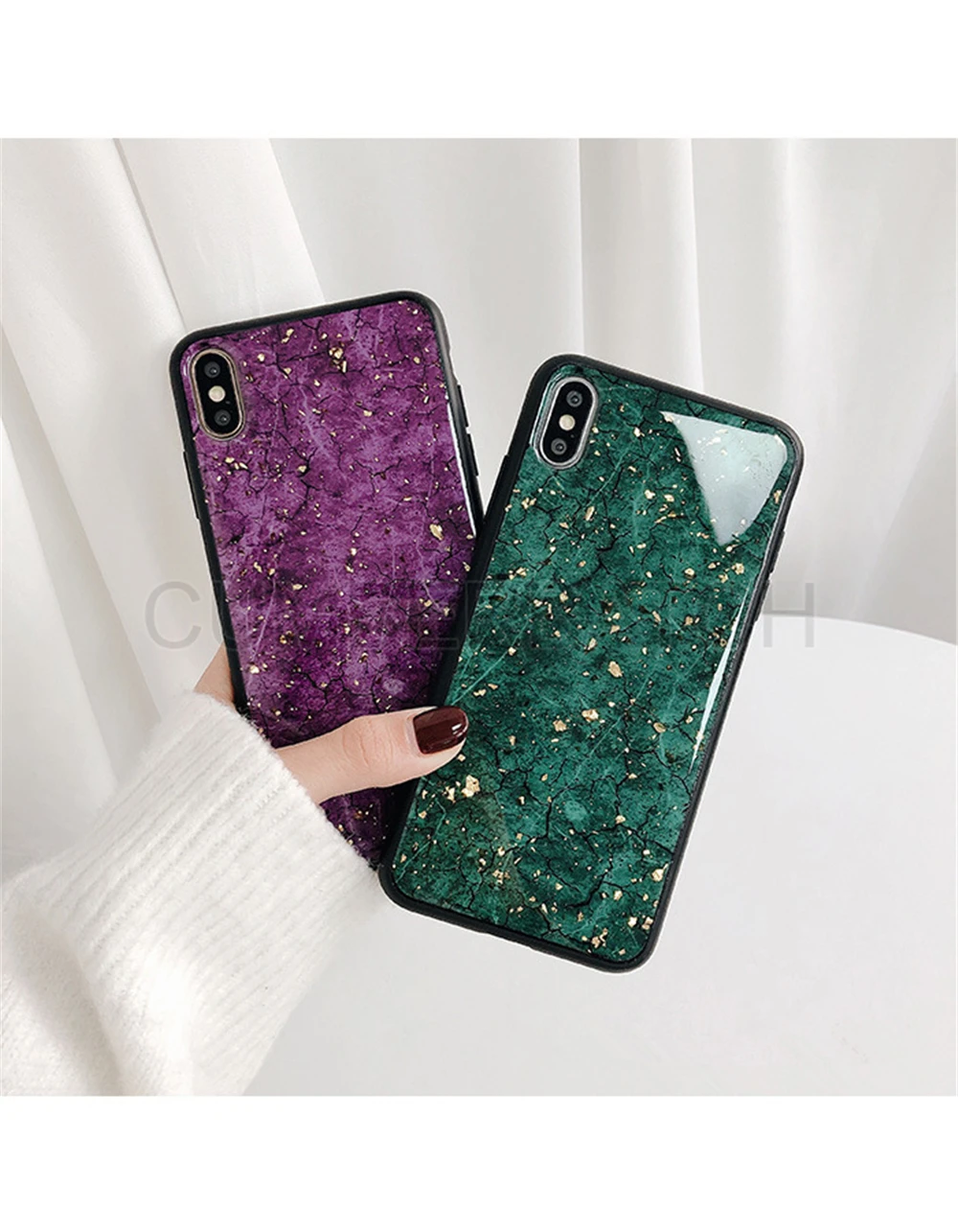 Luxury Green Diamond Crack Marble Phone Case For iphone 7 8 6 6s Plus Bee With Wing Funda cover for iphone XS MAX XR X back   (6)