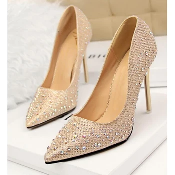 

Nice Fashion Sexy Women Silver Rhinestone Wedding Shoes Platform Pumps Red Bottom High Heels Crystal Shoes Zapatos Mujer S185