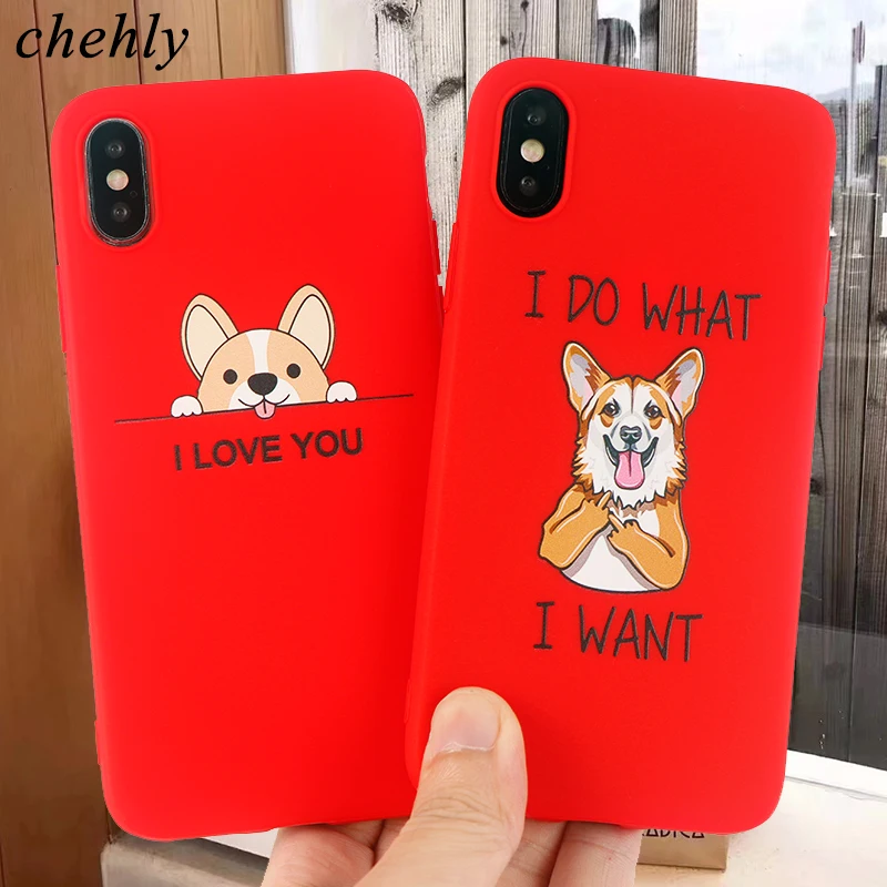 

Funny Cartoon Phone Case for iPhone X XR XS Max 8 7 6 S Plus Corgi Dog Cases Soft Silicone Fitted Mobile Phone Accessories Cover