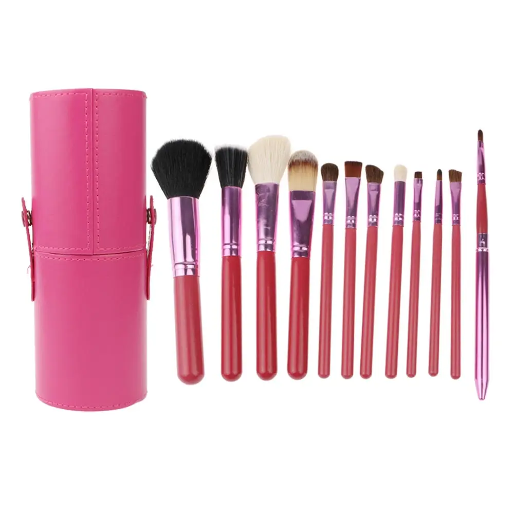 

Hot 12Pcs Makeup Powder Foundation Eyeliner Lip Brushes Set with Cylinder Holder Eyeshadow Makeup Tools