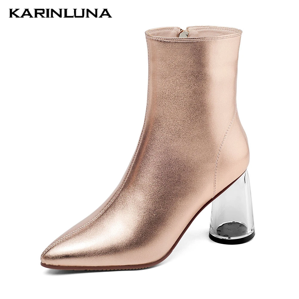 

Top Quality Elegant High Heels women's Genuine Leather Pointed Toe Shoes Woman Party Sexy Winter Ankle Boots
