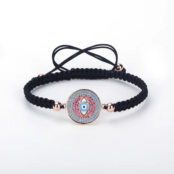 

New Arrival!! Pave CZ Charms Bracelets Round Turkish Evil Eye Bracelets Adjusted Hand-woven Bracelet For Women's Jewelry