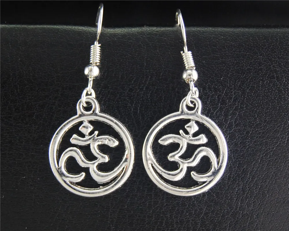 

1pair(2pcs) Tibetan Silver Round OM/OHM/3D Sign Dangle Drop Earrings Handmade DIY Jewelry