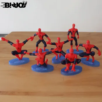 

7pcs/set 10cm Spider Man with Base Hollow Spiderman Birthday Cake Decoration Anime Cartoon Model Action Figure Collectible Toy