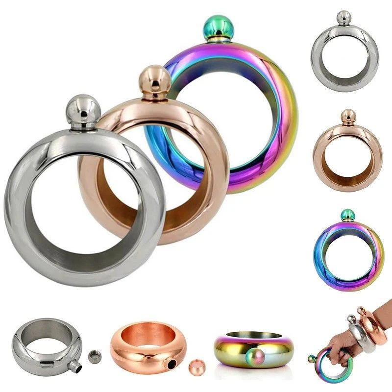 1 x Fashion Stainless Steel Portable 3.5oz Hip Flask Holder Alcohol Drink Bangle Bracelet