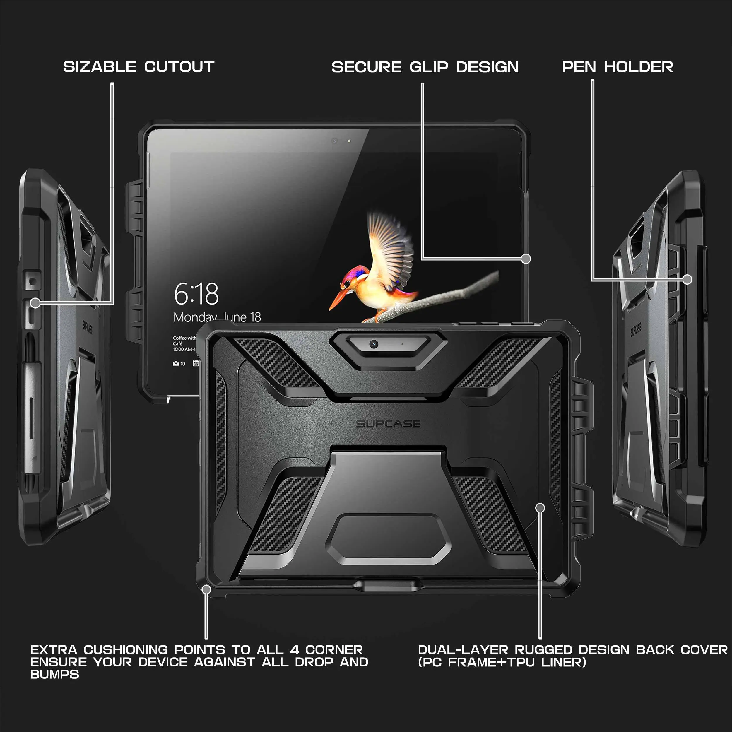 Чехол SUPCASE для Surface Go 10 дюймов UB PRO Чехол для всего тела со встроенной подставкой и держателем для ручек, совместимый с клавиатурой