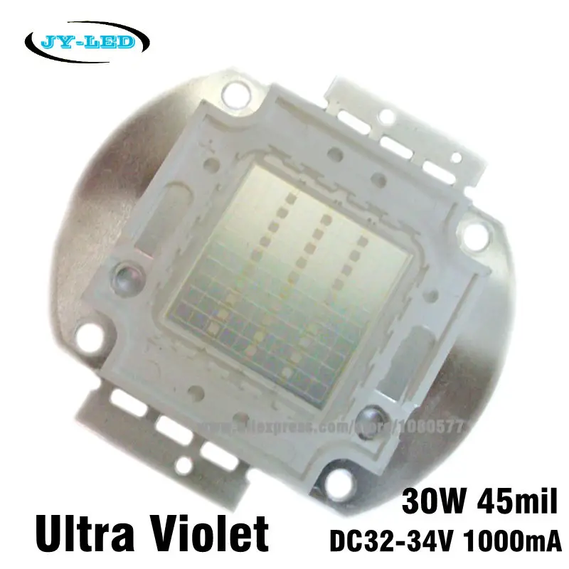 

2pcs 30W Ultra Violet LED, 1000mA DC32-34V 365nm 380nm 395nm 400nm 410nm 430nm Purple UV High power LED Light Source