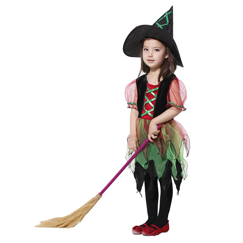 М~ XL Красивая Девушка Ведьма платье+ шапка праздничное платье принцессы Туту Дети Детский подарок карнавальный Хэллоуин ведьмы Косплэй костюм - Цвет: Черный
