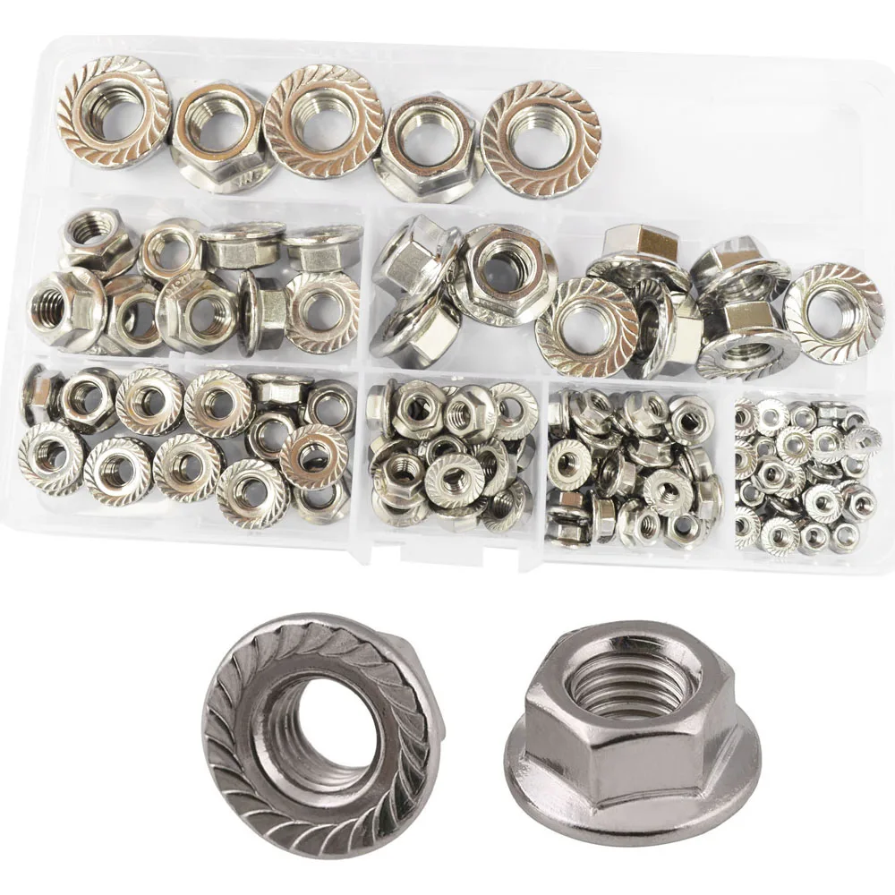 

Flange Nut Hexagon Insert Lock Metric Threaded Hex Pinking Slip Locking Nuts 304 Stainless Steel Set Assortment Kit