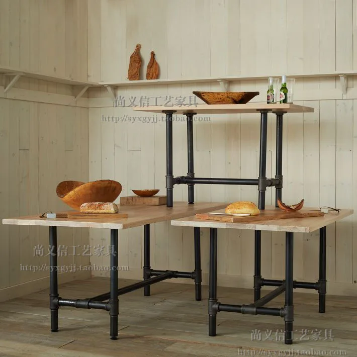 Loft industrial moderna minimalista tubos de hierro colgando estilo retro de madera maciza mesa de comedor.jpg