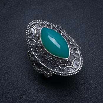 

Natural Chrysoprase Handmade Vintage 925 Sterling Silver Ring, US Size 6.75 S2120